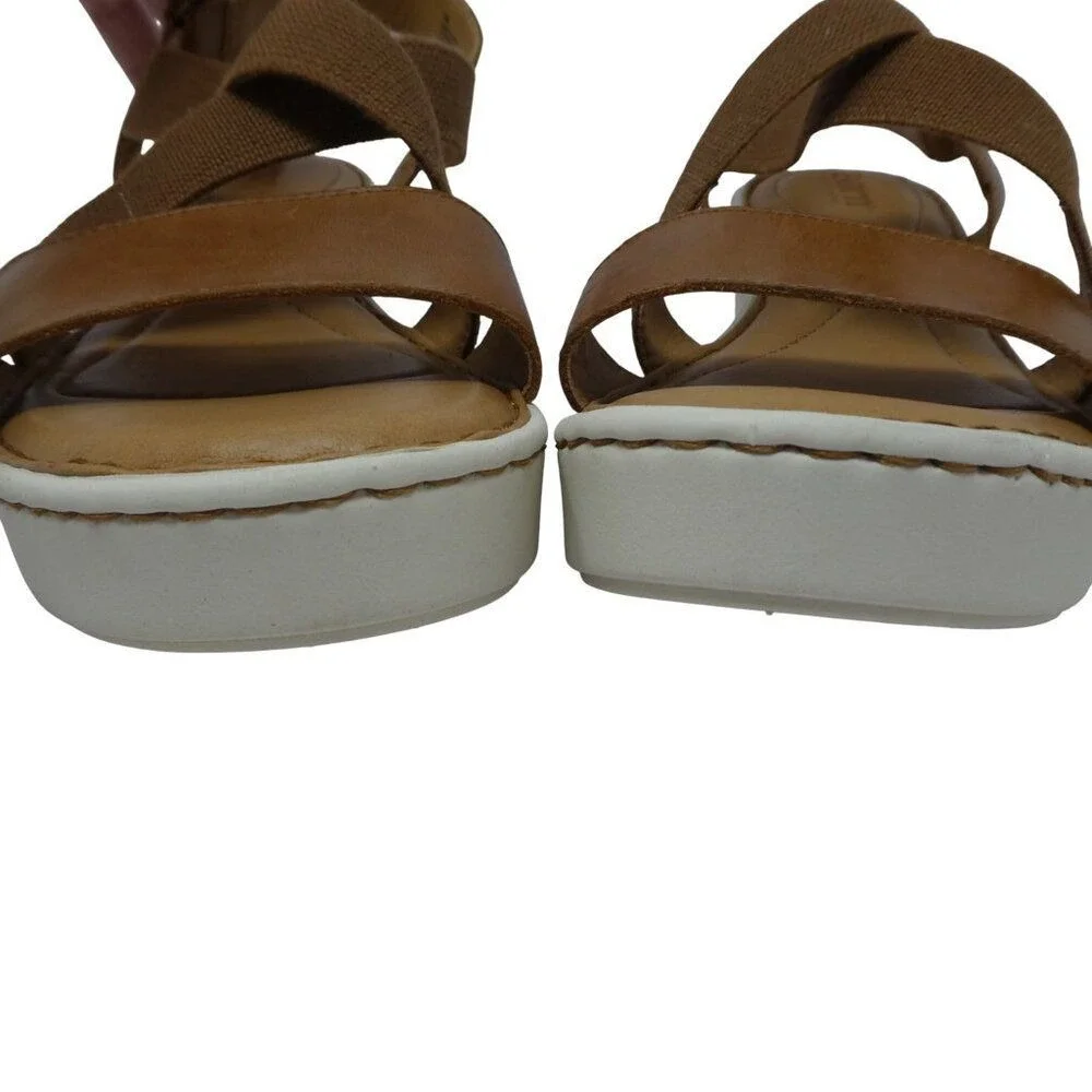 Born Paley Wedge Sandals Women‎ 10 Brown Leather Elastic Straps Comfort